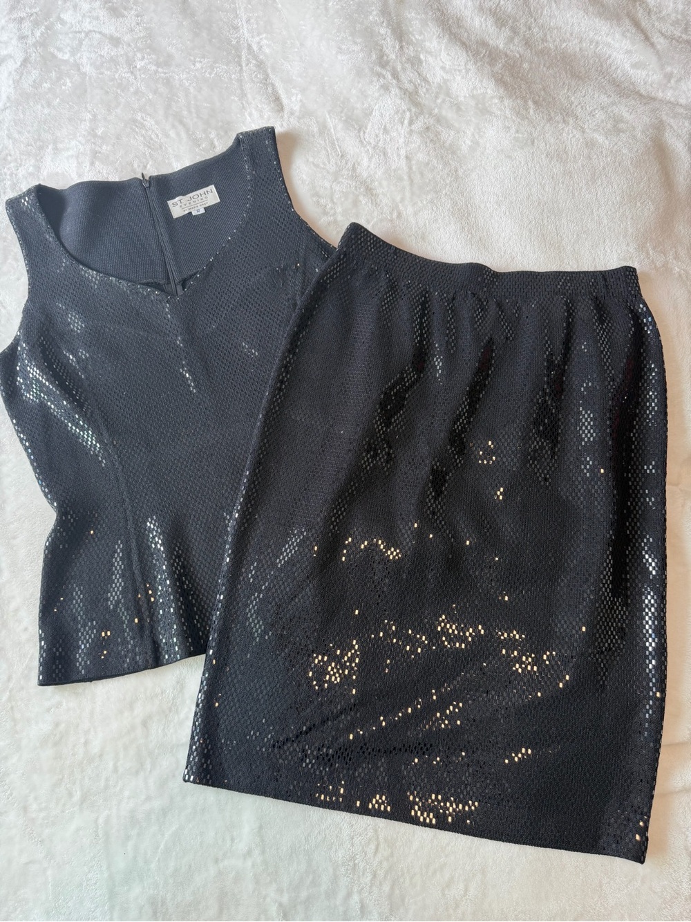 St. John Black Sequin Tank Top and Pencil Skirt Set - Picture 2 of 8